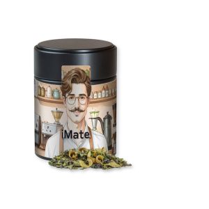 40 g Matetee Orange in schwarzer Midi Metalldose mit Werbebanderole