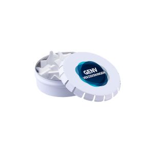 Mini-Klick Klack Dose mit Pfefferminz in Like-Daumen-Form und Werbedruck