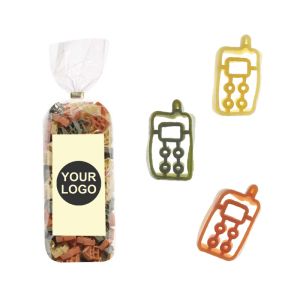 250 g Werbe-Nudeln in Handy-Form im Standbeutel mit Werbeetikett