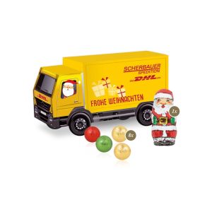 3D Präsent LKW mit Fairtrade Schokolade und Rundum-Werbedruck