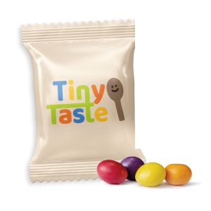 Fruchtige Kaudragees im Werbetütchen mit Logodruck