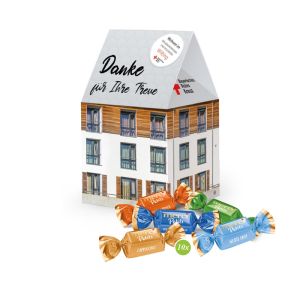 3D Präsent Haus mit Merci Petits und Werbedruck