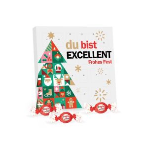 Quadratischer Tisch Adventskalender mit duplo Knusperlen und Werbedruck
