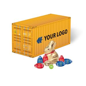 3D Präsent Container Ostern mit Lindt Schokoladenmischung und Werbedruck