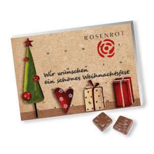 Standard Schoko Tischkalender mit 2-farbigen Logodruck