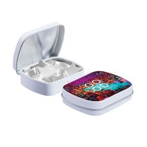 Mini Klappdeckeldose mit Pfefferminz in Stern-Form und Werbedruck