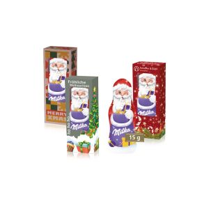 15 g Milka Weihnachtsmann in Faltschachtel mit Sichtfenster und Werbedruck
