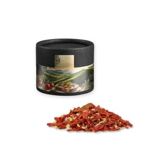 Bio Gewürzmischung Toskanische Bruchetta in Kraftpapierdose Mini schwarz mit Werbebanderole