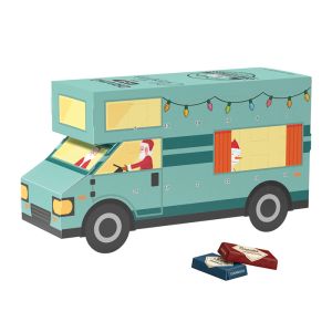 3D Adventskalender Wohnmobil Sarotti mit kompostierbarem Inlay und Werbedruck