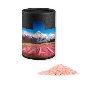 Rosa Kristallsalz in Kraftpapierdose Midi schwarz mit Werbebanderole