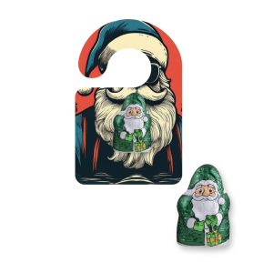 Veganer Schoko-Weihnachtsmann auf Mini Türanhänger mit Werbedruck