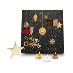 Präsent Merry Christmas Adventskalender mit 24 Duftteelichtern