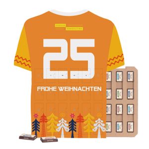 Trikot-Adventskalender Sarotti mit Papierblister und Werbedruck