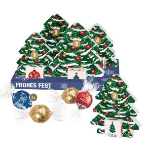 3D Adventskalender Weihnachtswald mit Fairtrade Schokolade und Rundum-Werbedruck