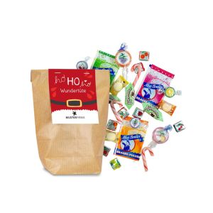 150 g bunter Mix aus Süßigkeiten-Mix 1 in brauner Papiertüte mit Werbeetikett