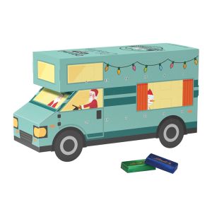 3D Adventskalender Wohnmobil Lindt Schokotäfelchen mit kompostierbarem Inlay und Werbedruck