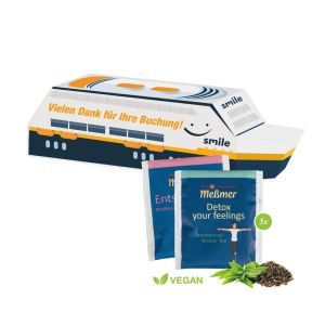 3D Präsent Schiff mit Teebeutel von Meßmer und Werbedruck
