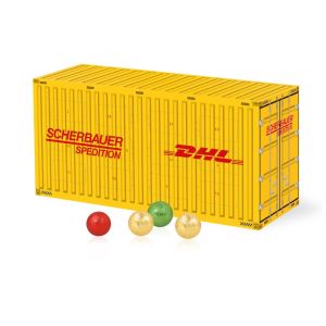 3D Adventskalender Container mit Fairtrade Schokolade mit Werbedruck