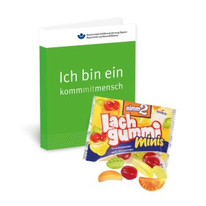 Werbe-Klappkarte mit nimm2 Lachgummi und Werbebedruckung