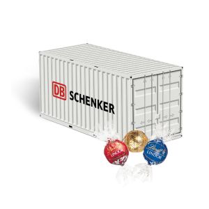 3D Präsent Container mit Lindt Lindor Pralinés und Werbedruck