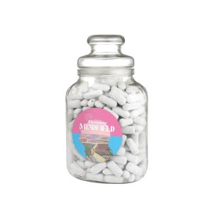 Nostalgisches Bonbonglas befüllt mit Lakritz Schulkreide und einem Werbeetikett