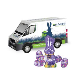 3D Präsent Transporter Ostern mit Milka Schokoladenmischung und Werbedruck