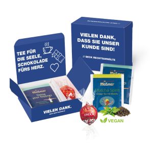 2 Teebeutel von Meßmer in einer individuell bedruckbaren Werbekartonage