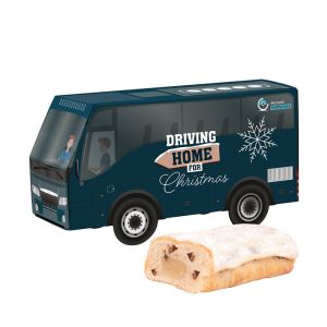 3D Präsent Bus mit mini Christstollen und Werbedruck