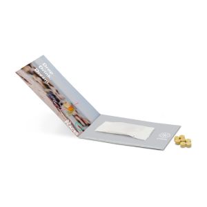 Werbeklappkarte mit einem Sachet Promo Drops Zitrone