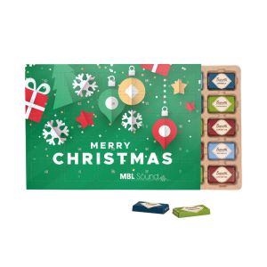 Premium Tisch Adventskalender mit Sarotti Schokotäfelchen Inlay aus Papier und Rundum-Werbedruck