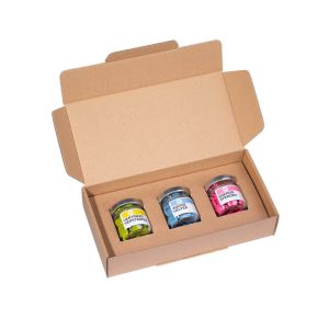 Schokodrops-Set mit 3 Gläsern in Mailingbox