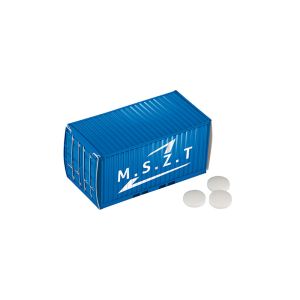 Pfefferminz Faltschachtel aus Kartonage in Container-Design und Werbedruck