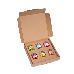Schokodrops-Set mit 6 Minigläsern in Mailingbox mit Standardmotiv