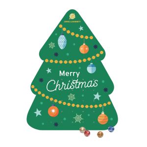 Tannenbaum-Kontur Adventskalender Lindor Minikugeln mit kompostierbarem Blister und Werbedruck