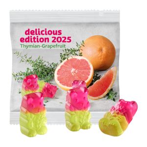 ca. 20 g vegane Thymian-Grapefruit Bärchen im kompostierbaren Werbetütchen mit Werbedruck#