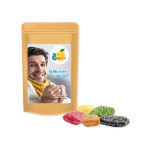 80 g Hustenbonbons im Midi Doypack mit Werbedruck
