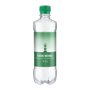 500 ml natürliches Mineralwasser classic in Bone-Flasche mit Werbeetikett