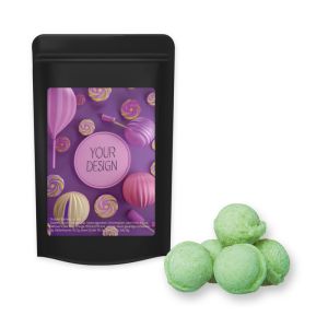 Waldmeister-Brause Bonbons im Midi Standbeutel schwarz mit Werbeetikett