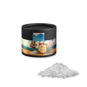 Fleur de Sel in Kraftpapierdose Mini schwarz mit Werbebanderole