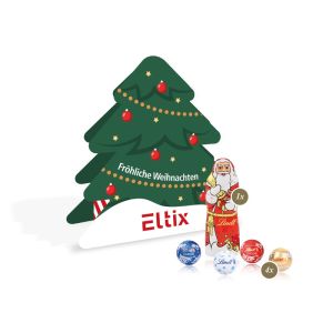 Präsent Tannenbaum mit Lindt Minis und Nikolaus und Rundum-Werbedruck