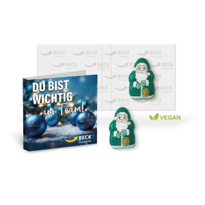 Werbe-Klappkarte mit veganem Weihnachtsmann von Storz und Rundum-Werbedruck