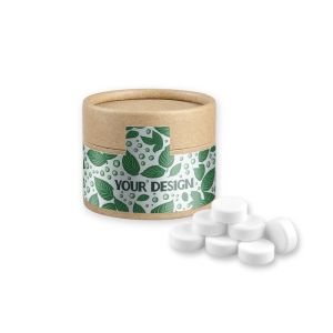 Bio Pfefferminz Drops in Kraftpapierdose Mini mit Werbebanderole
