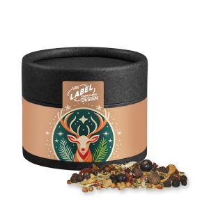 Weihnachts Gewürzmischung Wild in Kraftpapierdose Mini schwarz mit Werbebanderole