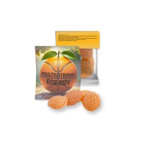 17 g Express Multivitamin Bonbons im Werbetütchen mit Werbereiter
