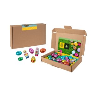 Oster Mailing-Karton mit Schokoladen-Oster-Mix und einem bedruckbaren Einleger