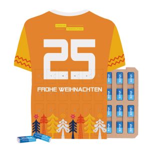 Trikot-Adventskalender share mit Papierblister und Werbedruck