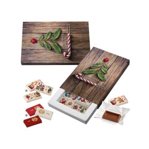 Papier-Adventskalenderbox mit Schokolade und personalisierbarem Standardmotiv
