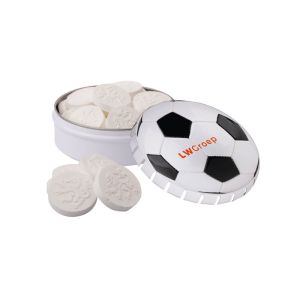 50 g Pfefferminzpastillen mit Löwen-Relief in Metalldose mit Logodruck