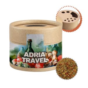 Gewürzmischung Mediterraner Veggie Mix im Kraftpapierstreuer Mini mit Werbebanderole