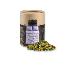 27 g Kräutertee Lavendel in Kraftpapierdose Midi mit Werbebanderole